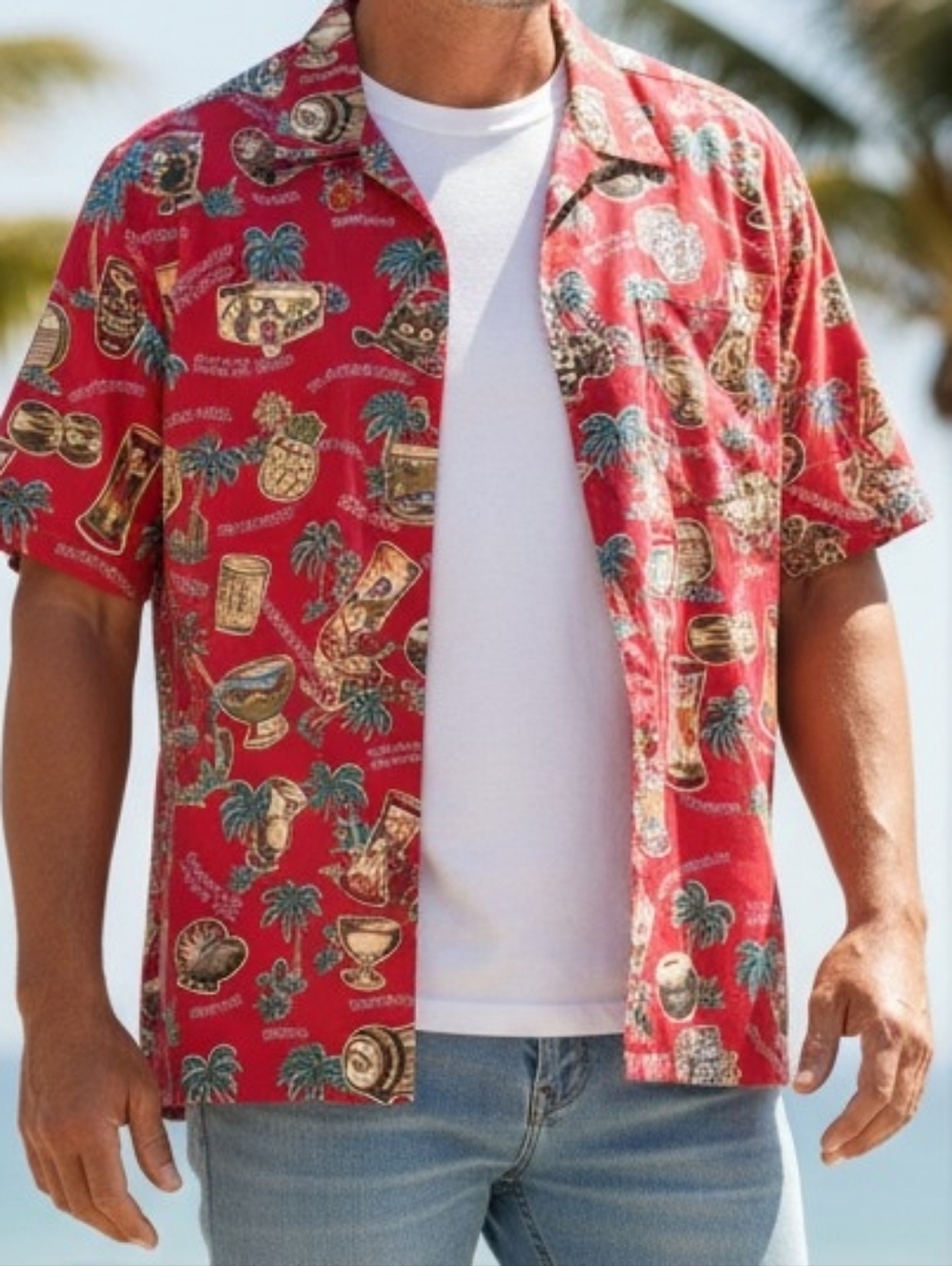 Reyn Spooner Hawaiian Shirt XL Red Tiki Aloha Camp Shirt Made In Hawaii Rayon